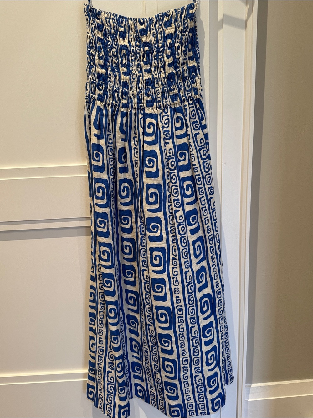 Faithfull the Brand Blue & White Maxi Tube Linen Dress